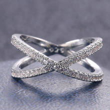 Anel de noivado feminino 100% empedrado, anel de luxo em forma de x com pedra cz, elegante e simples, cor prata, para noivado 2024 - compre barato