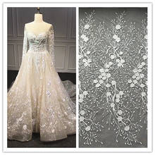 Ice 1y/lote tecido de malha macia bordado branco com renda videira flores para vestido de casamento acessórios de pano decoração tx1378 2024 - compre barato