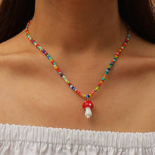 Collar bohemio con cuentas Multicolor para mujer, hecho a mano, con colgante de seta único, joyería BFF 2024 - compra barato