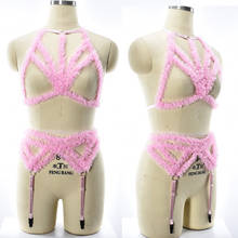 Women Pink Wedding Lingerie Body Harness Set Pink Open Chest Cage Bra Goth Stockings Garter Belt Bondage Body Cage Harness 2024 - buy cheap