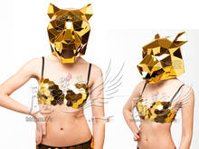 Futuro tecnologia cosplay espelho de ouro traje chapéu de luxo festa bar discoteca feminino máscara animal cantor dj dança equipe palco wear 2024 - compre barato