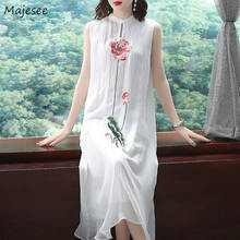 Sleeveless Dress Women Embroidery Cheongsam Dresses Mandarin Collar Vintage Loose Slim Stylish Comfortable Elegant Ladies Retro 2024 - buy cheap