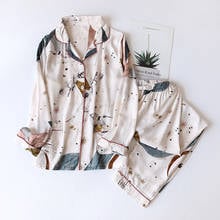 Summer 2021 Women Pajamas Set Long Sleeves Sleepwear 2 Piece Sets Cotton Nightwear Turn-down Collar Homewear Large Size Pyjama 2024 - buy cheap