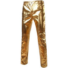 Pantalones vaqueros de piel sintética para hombre, pantalón de pierna recta, con cremallera lateral, estilo metalizado 2024 - compra barato
