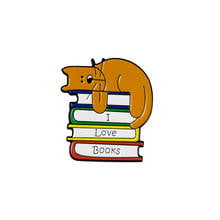 I LOVE BOOKS Enamel Pin Cat Reading Brooches Bag Clothes Lapel Pin Badge Funny Sleeping Kitten Jewelry Gift for Kids Friends 2024 - buy cheap