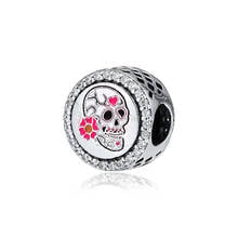 Cuentas de cristal de calavera muerta para pulseras, abalorios de circonita transparente y esmalte de Color para fabricación de joyas, Plata de Ley 925 2024 - compra barato