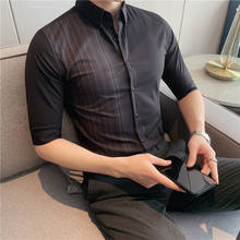 Camisa listrada masculina de meia manga, roupa fina da moda para homens, estilo casual e formal, primavera e verão, 5xl, 2021 2024 - compre barato