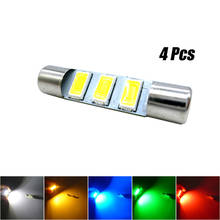 Bombilla LED T6 para espejo de tocador de coche, luz de fusible, Visor solar, blanco, azul, rojo y verde, T6.3, 28mm, 29mm, 3 SMD, 12V, 4 Uds. 2024 - compra barato