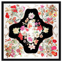 POBING Luxury Floral Print Hijab Women Satin Silk Scarf Shawl Foulard Femme Square Tie Band Head Scarves Muslim Wraps 90*90CM 2024 - buy cheap