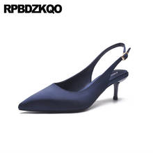 Sandalias con tacón de satén medio para mujer, zapatos femeninos de punta estrecha, en color azul, con tira trasera, de diseño melocotón, de talla 4 y 34, 2021 2024 - compra barato
