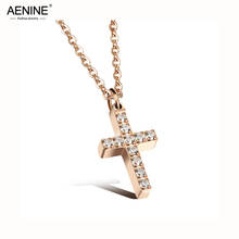 AENINE Retro Cross Unisex Pendant Necklace Classic 316L Stainless Steel With Cubic Zirconia Women Men Jewelry 2 Colors AN17067 2024 - buy cheap