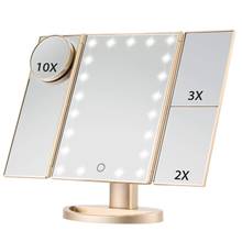 Touch Screen 22 LED Light Makeup Mirror  Vanity LED Table Desktop Makeup 2/3/10X Magnifying Mirrors 3 Folding Adjustable Mirror 2024 - buy cheap