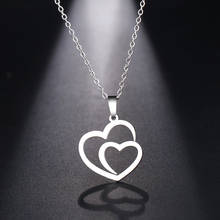 Stainless Steel Double Peach Heart Necklace for Women Gold And Silver Color lovers' Pendant Necklace Jewelry Gift for Girlfriend 2024 - buy cheap