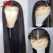 Peruca lace front 360, cabelo humano, pré-estilizado, para mulheres negras, peruano, cabelo liso, peruca 360 2024 - compre barato