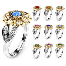 Cubic Zircon Sunflower Wedding Rings for Women Trendy Blue Purple 10 Colors Copper Birthday Crystal Stone Engagement Ring 2024 - buy cheap