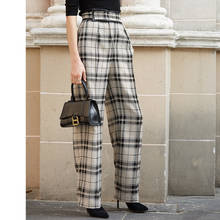 AEL wool blend Wide Leg Pants Women Early spring High Waist Casual Loose Full Length Pants Elegant plaid Trousers 2024 - buy cheap