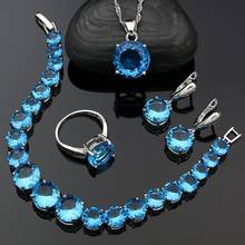 Silver 925 Jewelry Sets Sky Blue Cubic Zirconia For Women Engagement Gift Earrings/Ring/Bracelet/Pendant/Necklace 2024 - buy cheap