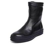 High top genuine leather black western boots  winter Mid-calf boots  fashion men boots slip on round toe  Martin boots 2024 - buy cheap