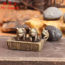 Bronze antigo três porcos irmão estátua ornamento de mesa cobre porco calha estatuetas em miniatura queimador incenso sorte artesanato bronze 2024 - compre barato