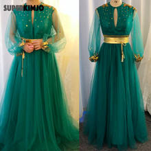 Vestido De Fiesta verde azulado De manga larga, elegante, con cuentas, talla grande, SuperKimJo 2024 - compra barato