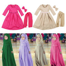 Muslim Maxi Dress Abaya Sets Bow Children Wear Suits Kids Hijab Girl Long Robe Gowns Kimono Jubah Eid Ramadan Arab Islamic 2024 - buy cheap