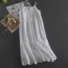 Vestido holgado de lino y algodón con bordado fresco para mujer, ropa de primavera y verano, estilo japonés Mori Girl, nuevo 2024 - compra barato
