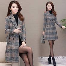 New Large size lattice woolen coat female 2019 Autumn Winter fashion slim Windbreaker coats Womens coats Middle age clothing 5XL 2024 - buy cheap