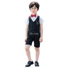 Conjunto de ropa de verano para niños, chaleco de manga corta, pantalones cortos, para chicos coreanos, Color sólido, Piano, coro, actuación 2024 - compra barato