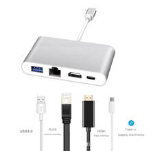 Convertidor Multimedia 4 en 1 Tipo C a HMDI USB-C, adaptador Hub RJ45 USB 2020 para MacBook Galaxy S8 Dex Huawei P30, 3,0 2024 - compra barato