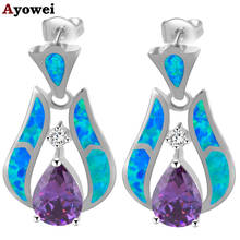 Ayowei opala de fogo azul de alta qualidade prata estampada para mulheres jóias da moda de festa brinco oes658a 2024 - compre barato