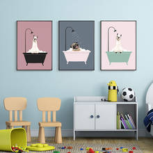 Pintura en lienzo de dibujos animados de Animal Rosa minimalista para baño, carteles nórdicos e impresión de Cuadros, imagen artística de pared para decoración del hogar y sala de estar 2024 - compra barato