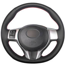 Capa de volante de carro de couro legítimo, costura à mão, preto, capa para toyota yaris versão s vitz ractis subaru trezia 2013-2018 2024 - compre barato