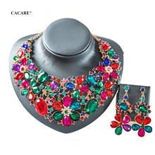 Conjunto de joyería de Dubái para mujer, conjunto de pendientes y collar grande, joyería india con diamantes de imitación, joyas de fiesta, 7 colores, F1157 2024 - compra barato
