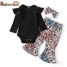 3Pcs Newborn Infant Baby Girl Clothes Set Long Sleeve Black Romper Top Fashion Leopard Pants Headband Kids Toddler Clothing Suit 2024 - buy cheap