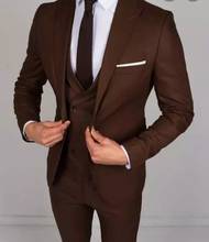 Модный двубортный жилет, костюм для мужчин, мужской костюм для свадьбы, выпускного вечера, Мужской Блейзер, мужской облегающий костюм из 3 предметов (пиджак + брюки) 2024 - купить недорого