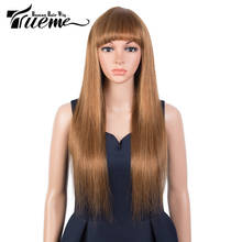 Trueme прямой выделяющий парик из человеческих волос парики для женщин бразильские волосы парики с челкой смешанный Омбре блонд коричневый цвет полный парик 2024 - купить недорого