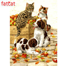 FATCAT-pintura de diamante 5D DIY de perro y gato, bordado de diamantes completo, punto de cruz, mosaico de costura, decoración de animales AE1416 2024 - compra barato