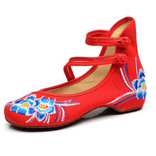 Sapatos clássicos mary jane de pequim, sapatos femininos casuais, de lona, com fivela e tecido bordado, estilo chinês 2024 - compre barato