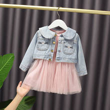Conjunto de roupas de princesa para meninas, jaqueta jeans + vestido de malha infantil, primavera e outono, roupas da moda para meninas de 1-6 anos 2024 - compre barato