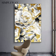 Ouro preto branco rosa flor abstrato cartaz floral impressão da arte da parede pintura em tela moderna imagem casa sala de estar decoração 2024 - compre barato