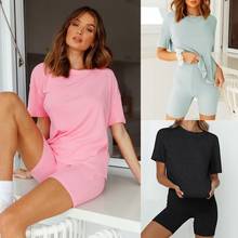 Sleepwear Women Summer Cotton Pure Color O Neck T-Shirt High Waist Shorts Loose Tight Outing Tracksuit Comfortable Home Wear2021 2024 - buy cheap