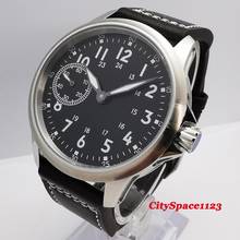 Relógio de pulso mecânico masculino, 45mm preto estéril, caixa escovada, 17 joias, 6497, corda manual, relógio de pulso mecânico 2024 - compre barato