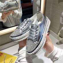 Lucyever Women Crystal Flat Shoes 2019 Autumn Fashion Bing Lace Up Ladies Casual Shoes Comfortable Round Toe Platform Sneakers 2024 - buy cheap