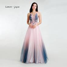 Lemon joyce Elegant Prom Dresses Long 2020 Sexy V-neck Girls Dresses for Party and Wedding Shiny Tulle Pink Evening Dress 2024 - buy cheap