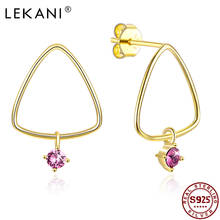 LEKANI-pendientes de plata esterlina 925 para mujer, joyería geométrica triangular para mujer, aretes colgantes de cristal austriaco púrpura 2024 - compra barato