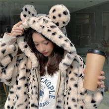 Hstar New Winter Women Faux Fur Coat Leopard Print Plush Hooded Jacket Fashion Sweet Soft Thick Warm Outwear Streetwear 2020 2024 - buy cheap