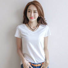 Camiseta feminina branca de manga curta, top básico preto sólido e barato 2024 - compre barato