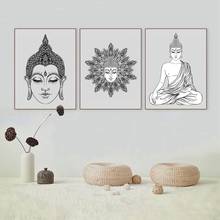 Sitting Buddha Art Print And Poster Wall Pictures ,  Hand Drawn Buddha Face Canvas Poster Prints Buddhism Home Decoration 2024 - buy cheap
