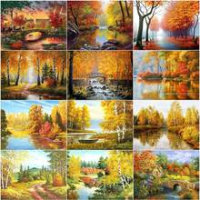 Pintura de diamantes cuadrados/redondos, bordado de punto de cruz de paisaje, Otoño, imagen de diamantes de imitación, Kits de mosaico de lago, regalo 2024 - compra barato