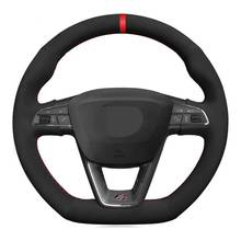 Car Steering Wheel Cover Hand-stitched Black Suede For Seat Leon Cupra R Leon ST Cupra Leon ST Cupra Ateca Cupra Ateca FR 2024 - buy cheap